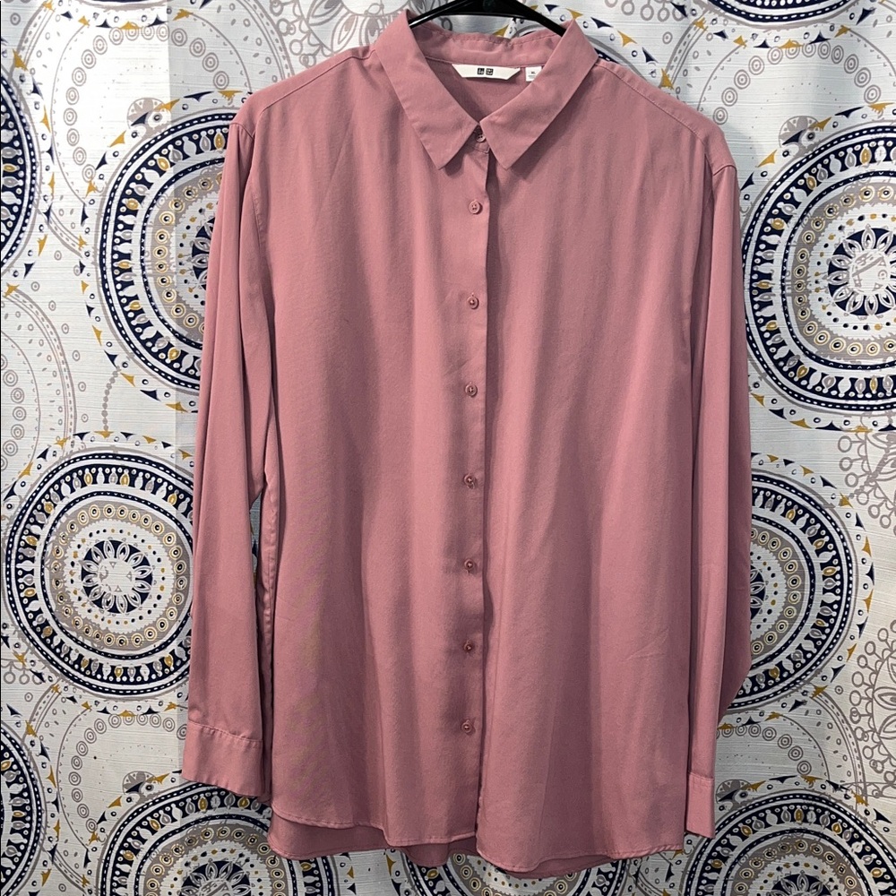Uniqlo Rayon Button Down Long Sleeve Blouse